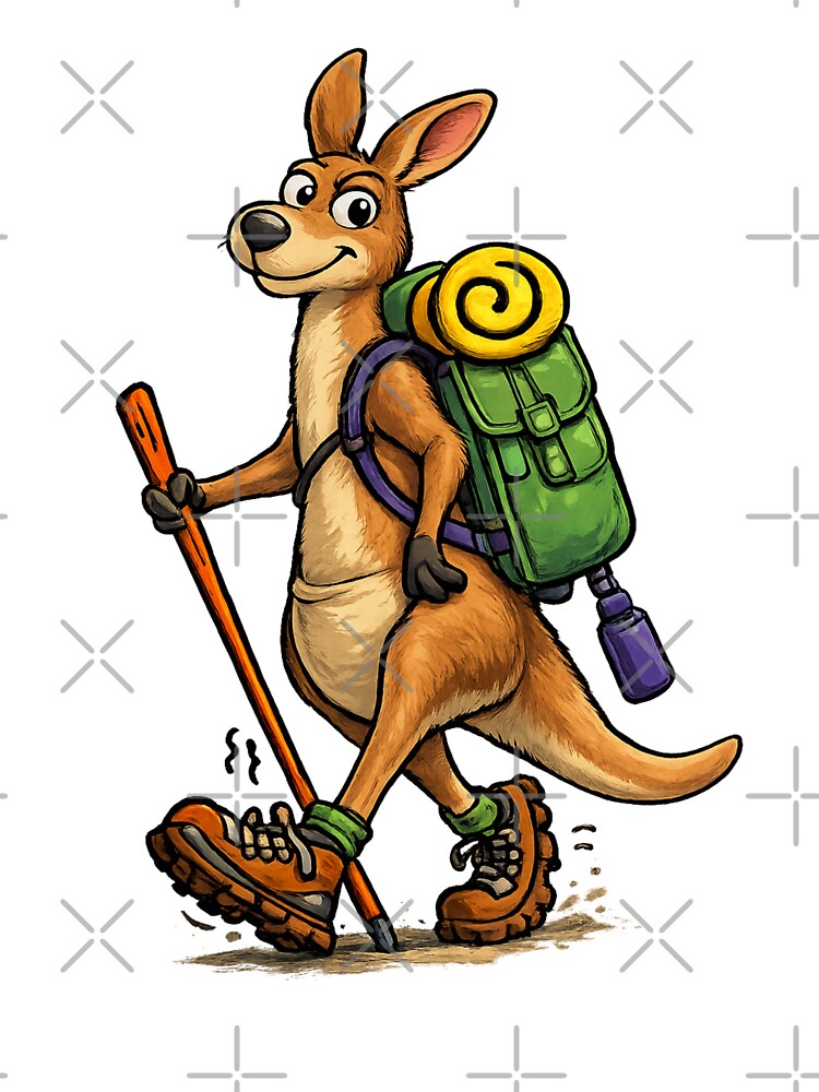 Cute Funky Australian Kangaroo Hiking Art Gift Men Woman Kids by Taylor  ART