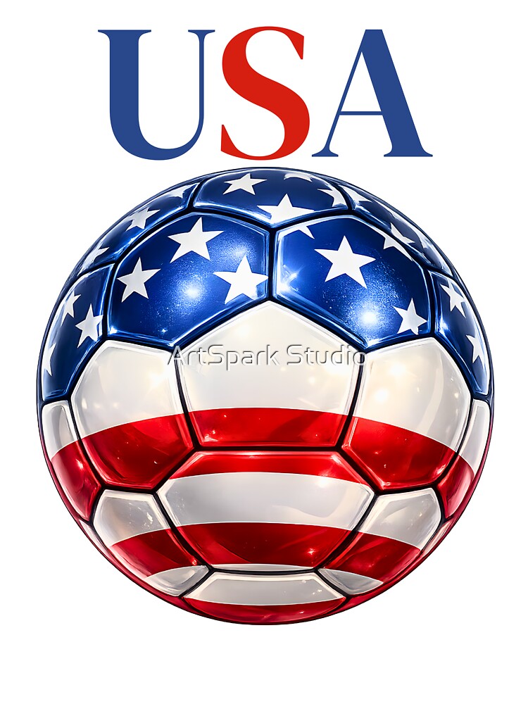 USA Soccer Ball Red White Blue Football Design Patriotic Sports Gift by ArtSpark Studio Unisex , , , Long Sleeve Tee