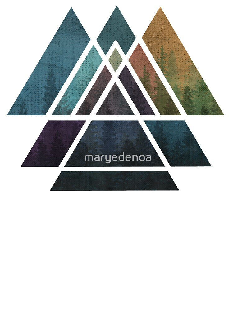 Sacred Geometric Triangles - Colorful Grunge Misty Forest by maryedenoa