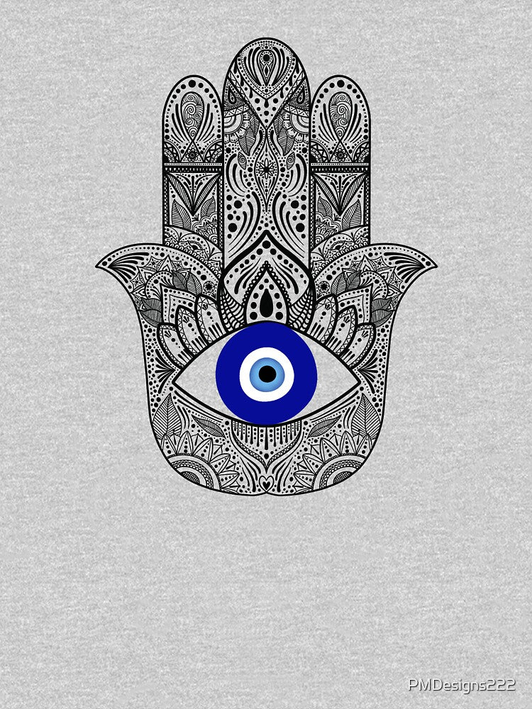 Black evil eye hamsa hand mandala by PMDesigns222