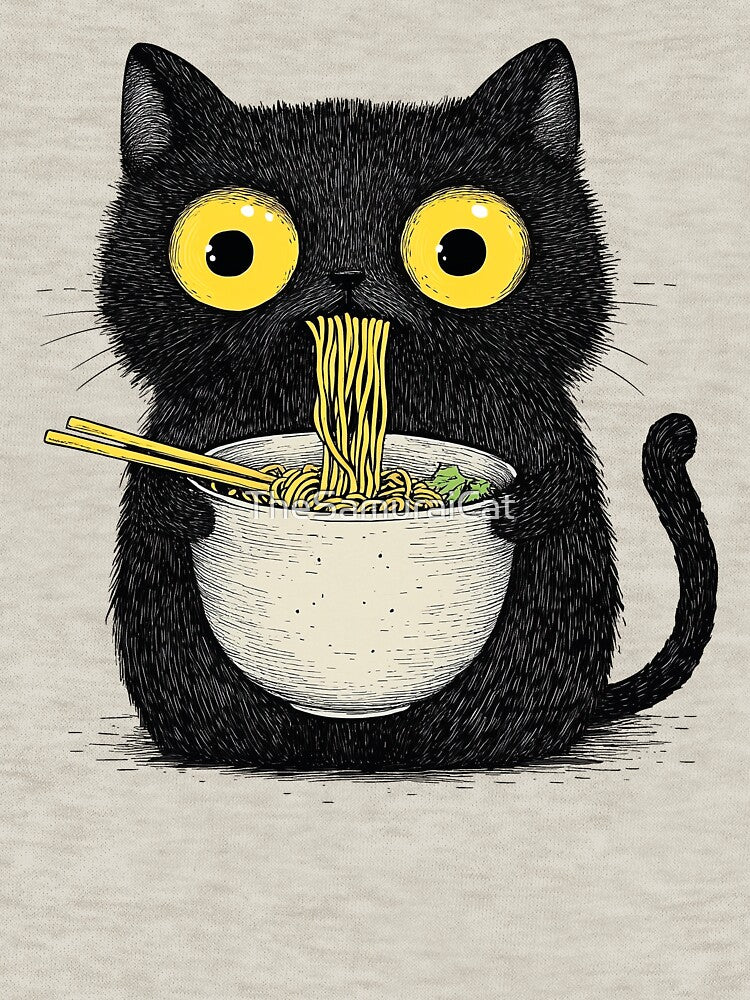 Black Cat Eating Noodles 2 by TheSamuraiCat