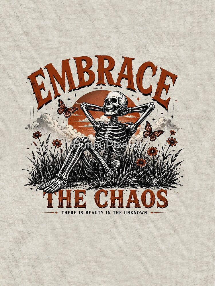 Embrace the Chaos Skeleton Vintage Graphic Design by BunnyPixel21 Unisex , , , Long Sleeve Tee