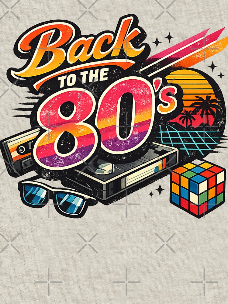 Back to the 80s Retro Vintage AI Graphic – Neon Synthwave Cassette & VHS Design by Cleora Art