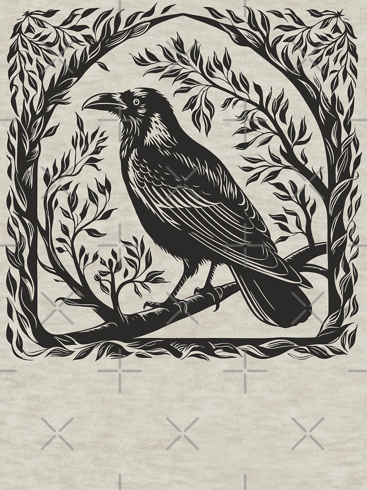 Raven Folk Art Gothic Botanical Bird Crowcore by Y-Vibes