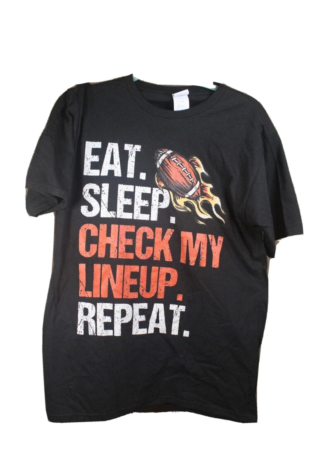 Eat Sleep Check Lineup Repeat Fantasy Football Shirt Graphic Mens Medium Unisex , , , Long Sleeve Tee