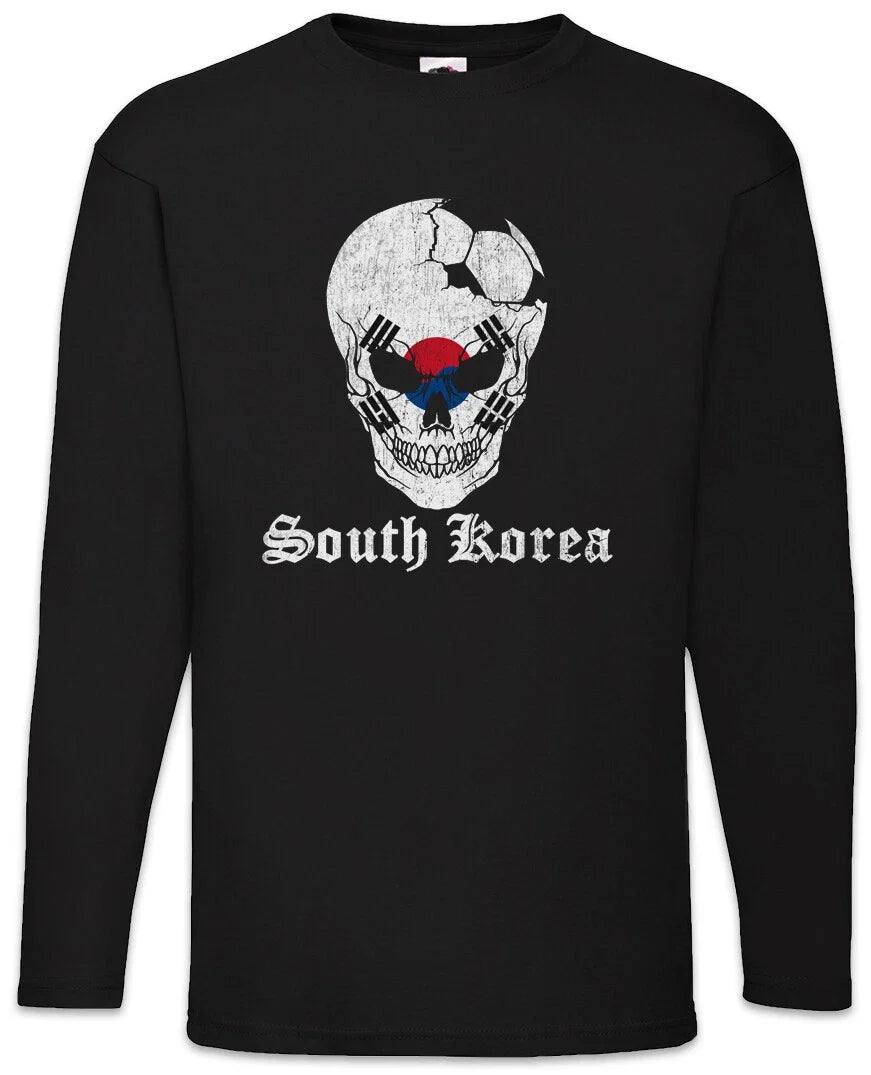 South Korea Football Skull I Men's Long Sleeve Soccer Flag World Unisex , , , Long Sleeve Tee