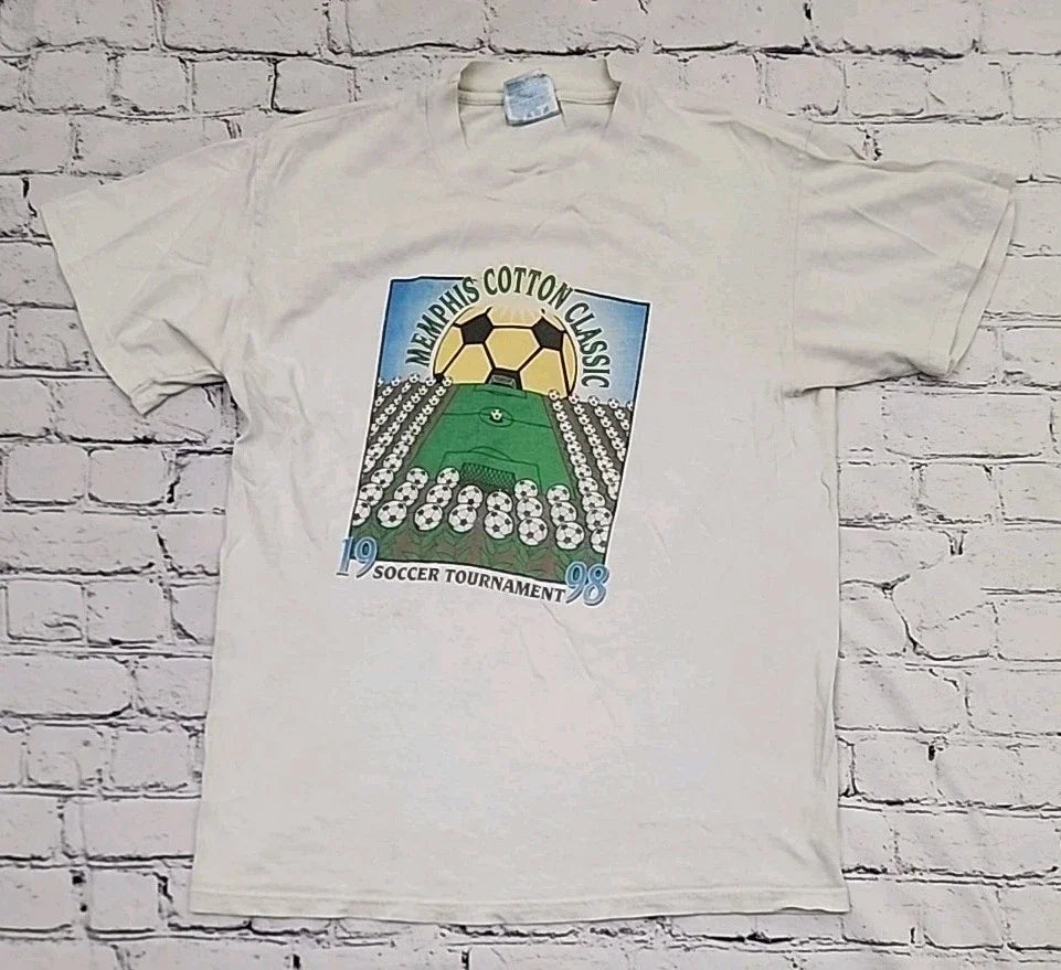 Vintage 1998 Memphis Cotton Classic Soccer Tournament Graphic Tee Sz M Hanes Unisex , , , Long Sleeve Tee