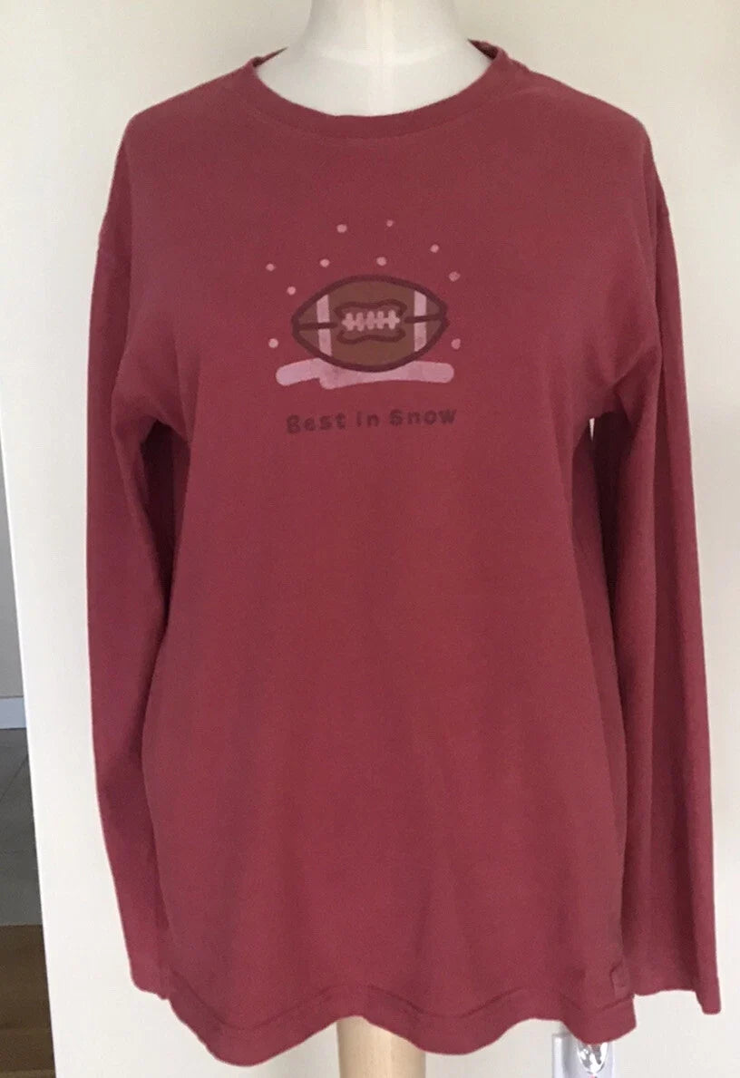 Life is Good "Best in Snow" Football Red Long Sleeve Men's Shirt Size Small Unisex , , , Long Sleeve Tee