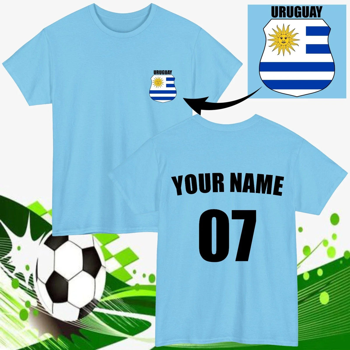 Personalised Uruguay Football Custom Name Number Fan Gift Unisex Tee Top Unisex , , , Long Sleeve Tee