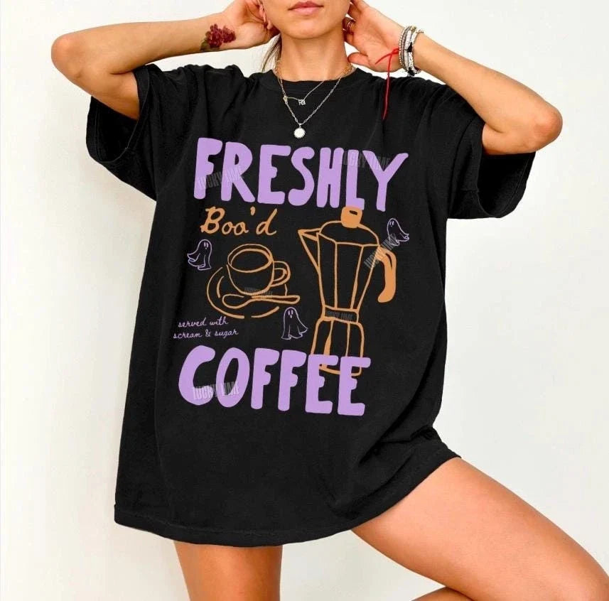 Halloween Coffee Shirt, Freshly Boo’d Coffee Shirt, Cute Ghost Shirt Unisex , , , Long Sleeve Tee