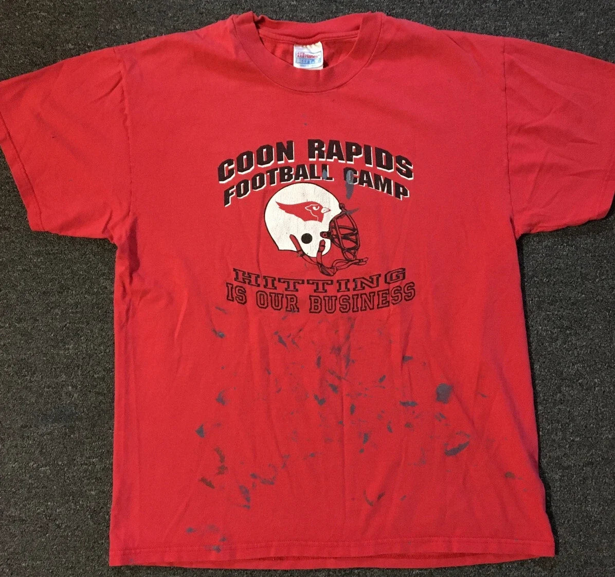 Vtg 90s Football Camp Hittin Is Our Business Faded Distress Paint Shirt L Grunge Unisex , , , Long Sleeve Tee