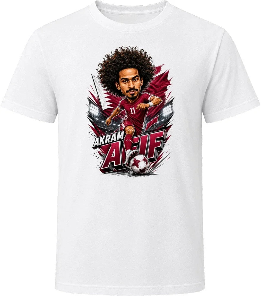 Akram Afif, Qatar Caricature Soccer 2026 T Shirt Unisex , , , Long Sleeve Tee