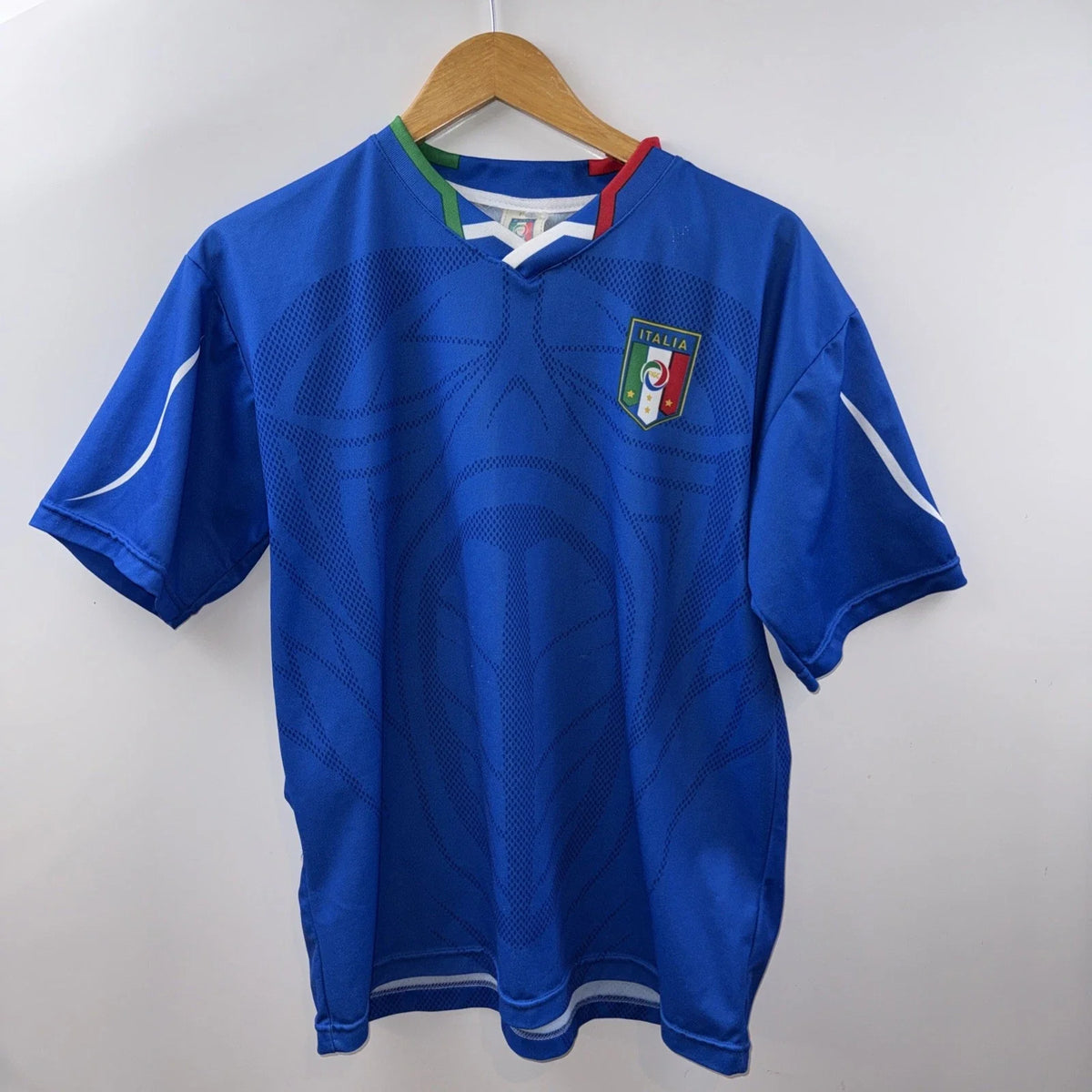 Vintage Italy Italia Soccer Jersey Blue Football Kit Shirt Large V Neck Home Unisex , , , Long Sleeve Tee