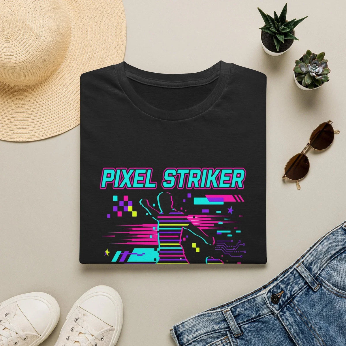 Pixel Striker soccer player graphic | 2026 retro arcade design Unisex , , , Long Sleeve Tee