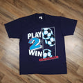 Vintage Soccer Mens XL Navy Play 2 Win Graphic Made in USA 90s Unisex , , , Long Sleeve Tee