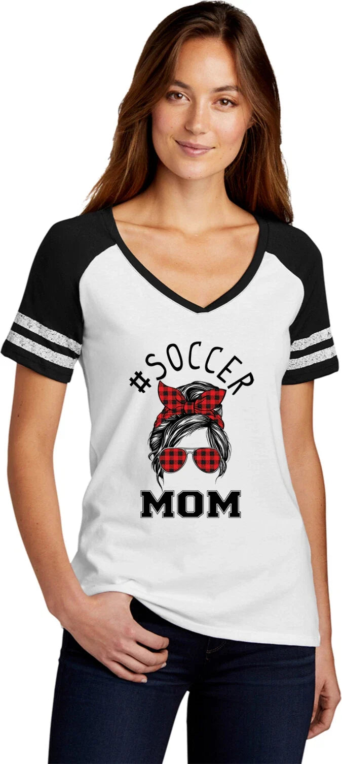 Mom Bun Soccer Mom Red Plaid Headband Womens Game V-neck Unisex , , , Long Sleeve Tee