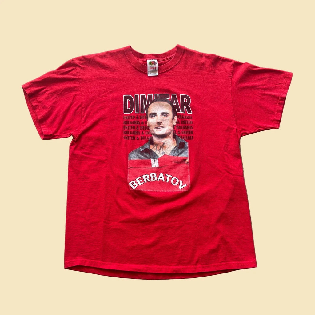 Fruit of the Loom Dimitar Berbatov Manchester United Bulgaria Red Shirt XL Unisex , , , Long Sleeve Tee