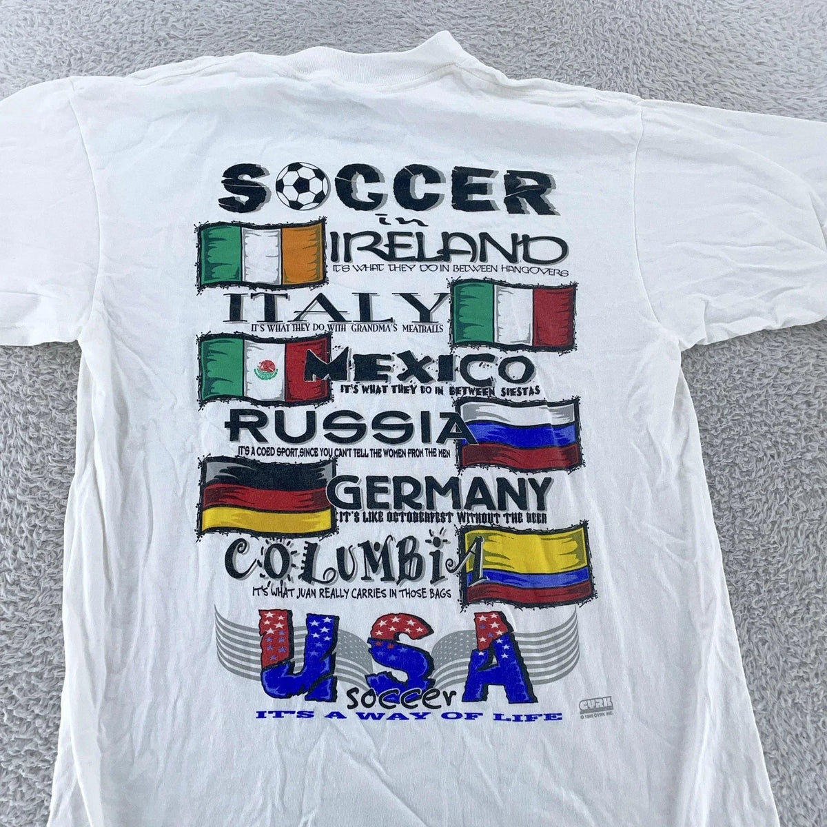 Vintage CYRK Soccer It's A Way of Life Shirt Mens S/M USA World Flags 90s Tee Unisex , , , Long Sleeve Tee