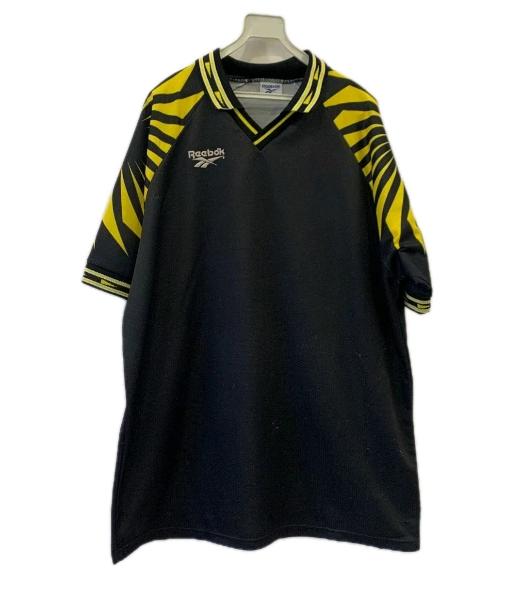 Vtg Reebok 90s Jersey Men’s XL Black Yellow Graphic Soccer Sport Shirt XL #225 Unisex , , , Long Sleeve Tee