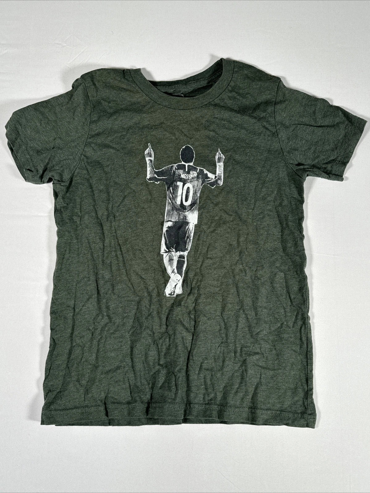 Messi Soccer Futbol Player Shirt Green Kids T Shirt Short Sleeve Size Large Unisex , , , Long Sleeve Tee