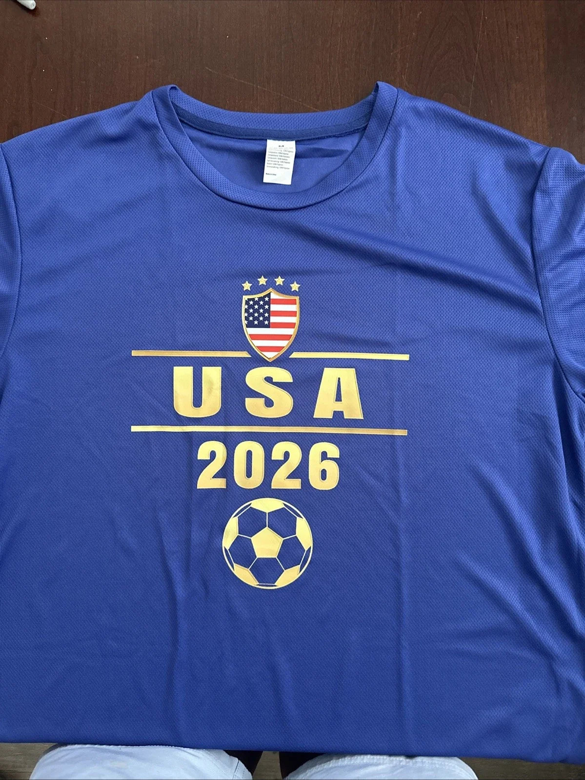 Blue Shirt With “USA 2026” Soccer Print, Medium Unisex , , , Long Sleeve Tee
