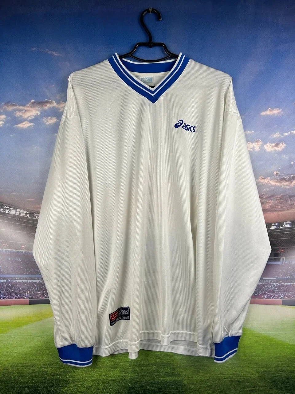Asics Vintage Jersey Long Sleeve Football Soccer Shirt 90s White Men Size XL Unisex , , , Long Sleeve Tee