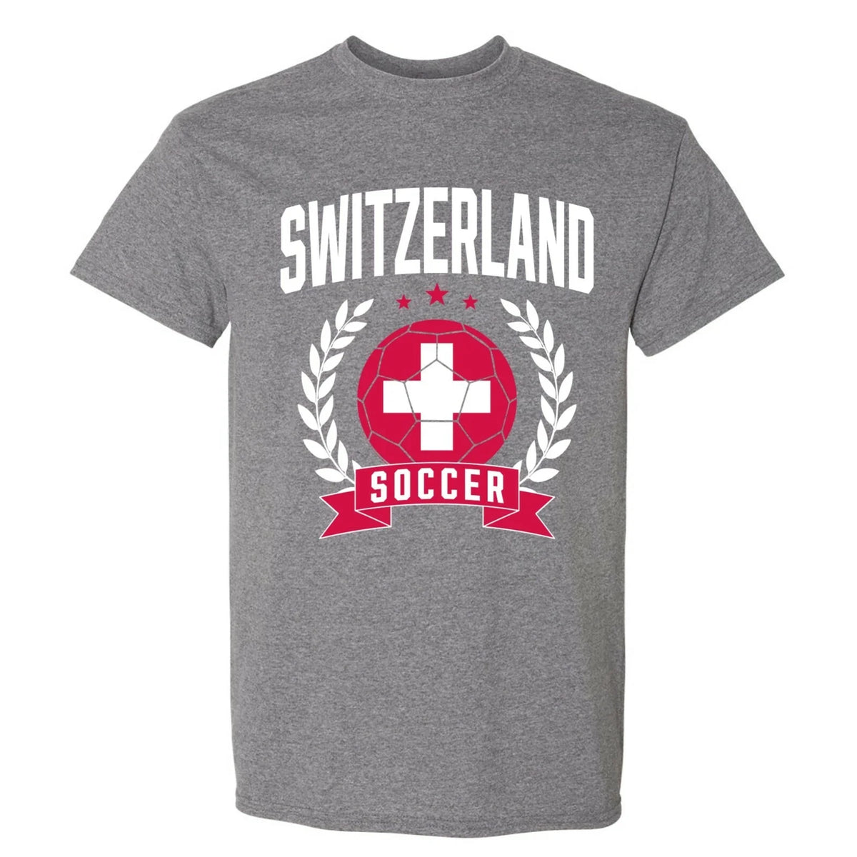 Switzerland Soccer Laurel - World Football Cup T Shirt - Graphite Heather Unisex , , , Long Sleeve Tee