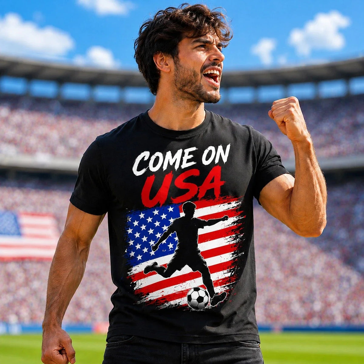 Come On USA Soccer Fan T Shirt, American Flag Football Supporter Match Day Shirt Unisex , , , Long Sleeve Tee