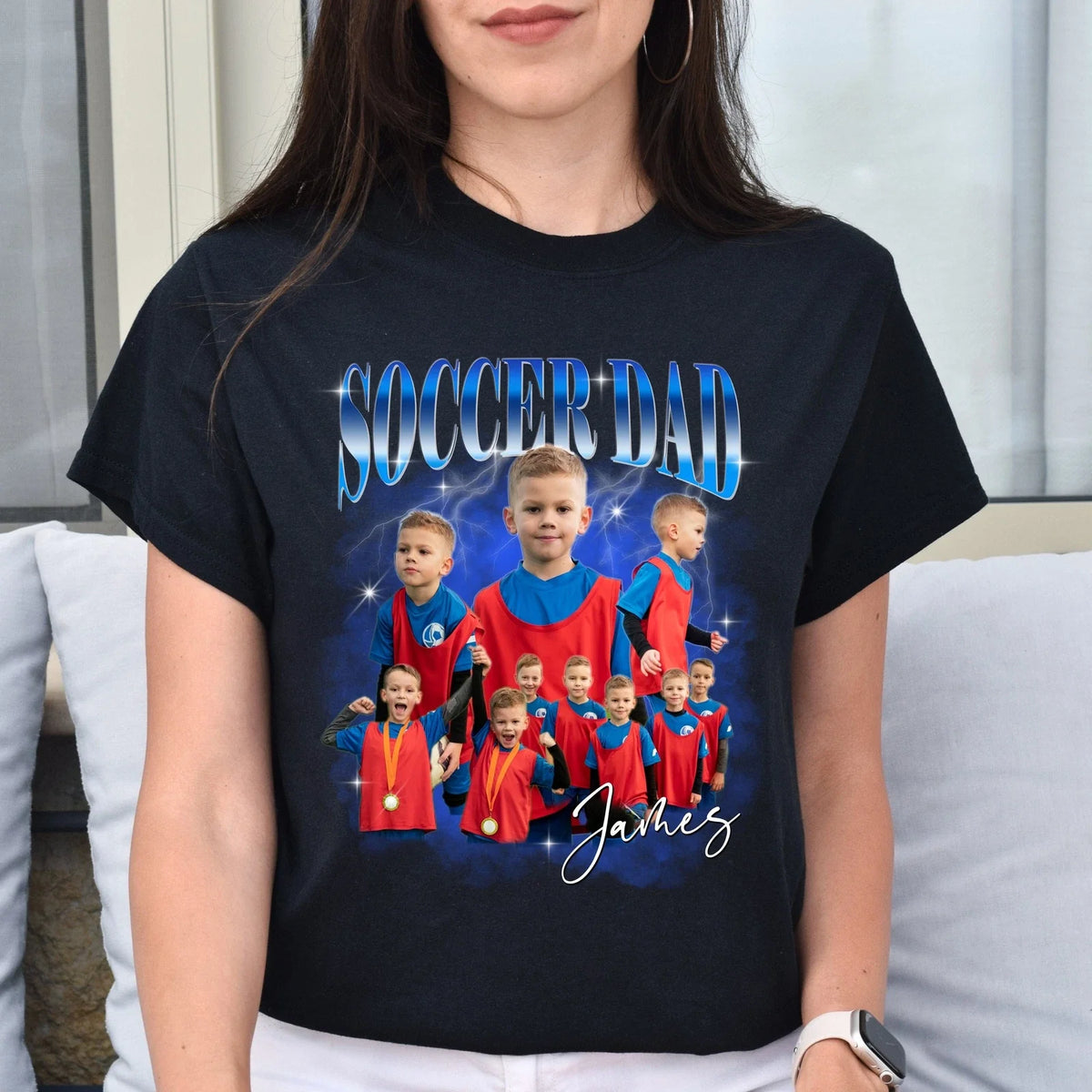 Custom Soccer Dad Unisex Your pictures Soccer Father tee Black Navy Dark Unisex , , , Long Sleeve Tee