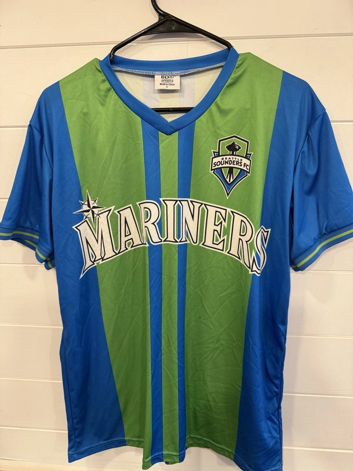 SEATTLE MARINERS x SOUNDERS FC Shirt MLB BASEBALL x MLS SOCCER JERSEY Sz Adult L Unisex , , , Long Sleeve Tee