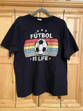 “Futbol Is Life” Port & Company Fan Favorite Black Soccer Graphic Tee XL Unisex , , , Long Sleeve Tee