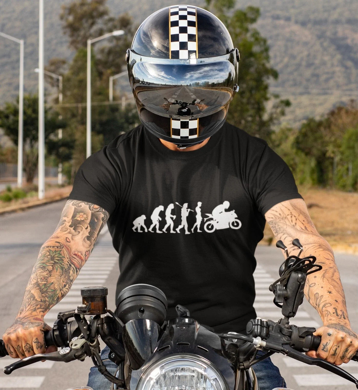 Biker Evolution Biking Bike Riding Rider Race Track Adults kids XMAS Top Unisex , , , Long Sleeve Tee
