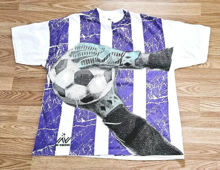 Vintage 90s All Over Print Soccer Futbol Shirt In Excess World Cup XL Unisex , , , Long Sleeve Tee