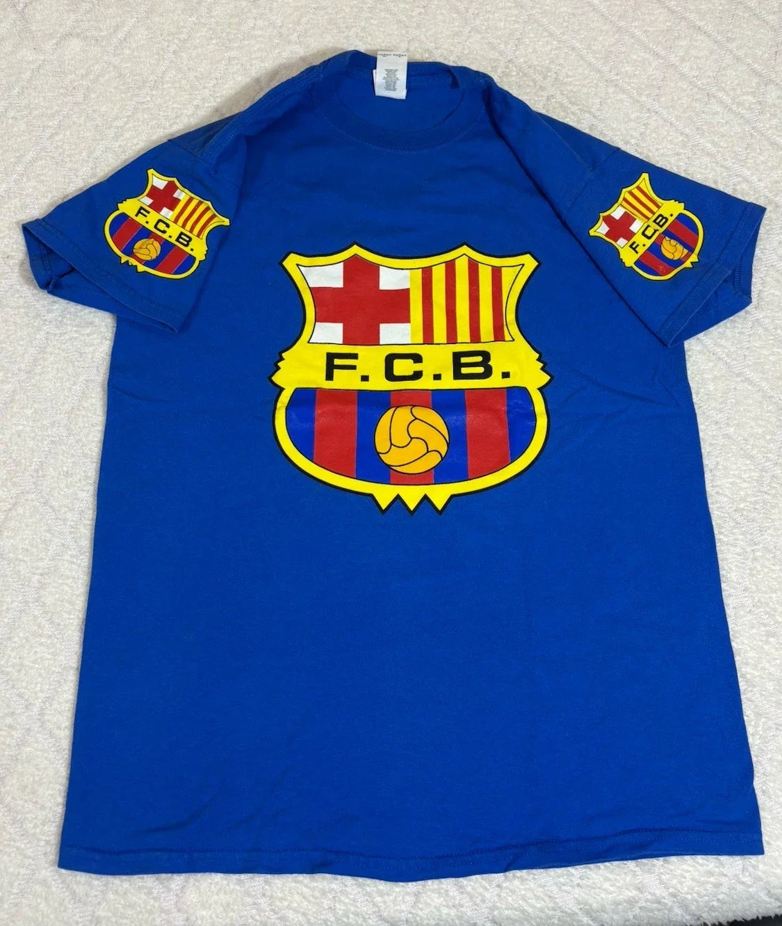 Barcelona Football Club Spain Crest Logo 2 Sided Shirt Size M Gildan Unisex , , , Long Sleeve Tee