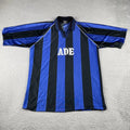 Vintage Soccer Jersey XL Shirt A.D.E #3 Iridescent Black & Blue Futbol Worn In Unisex , , , Long Sleeve Tee