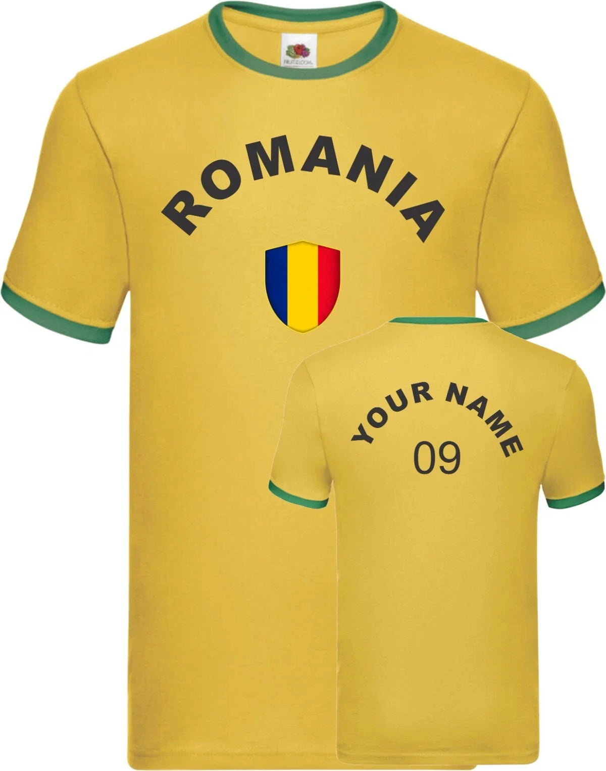 Personalised Romania Football Ringer Soccer Fan's Sports Flag Badge Top Unisex , , , Long Sleeve Tee