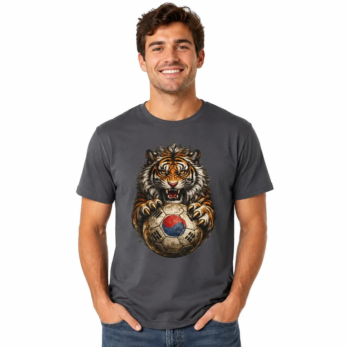 South Korean Tiger Soccer Ball Korean Football Fan Graphic Tee Unisex , , , Long Sleeve Tee