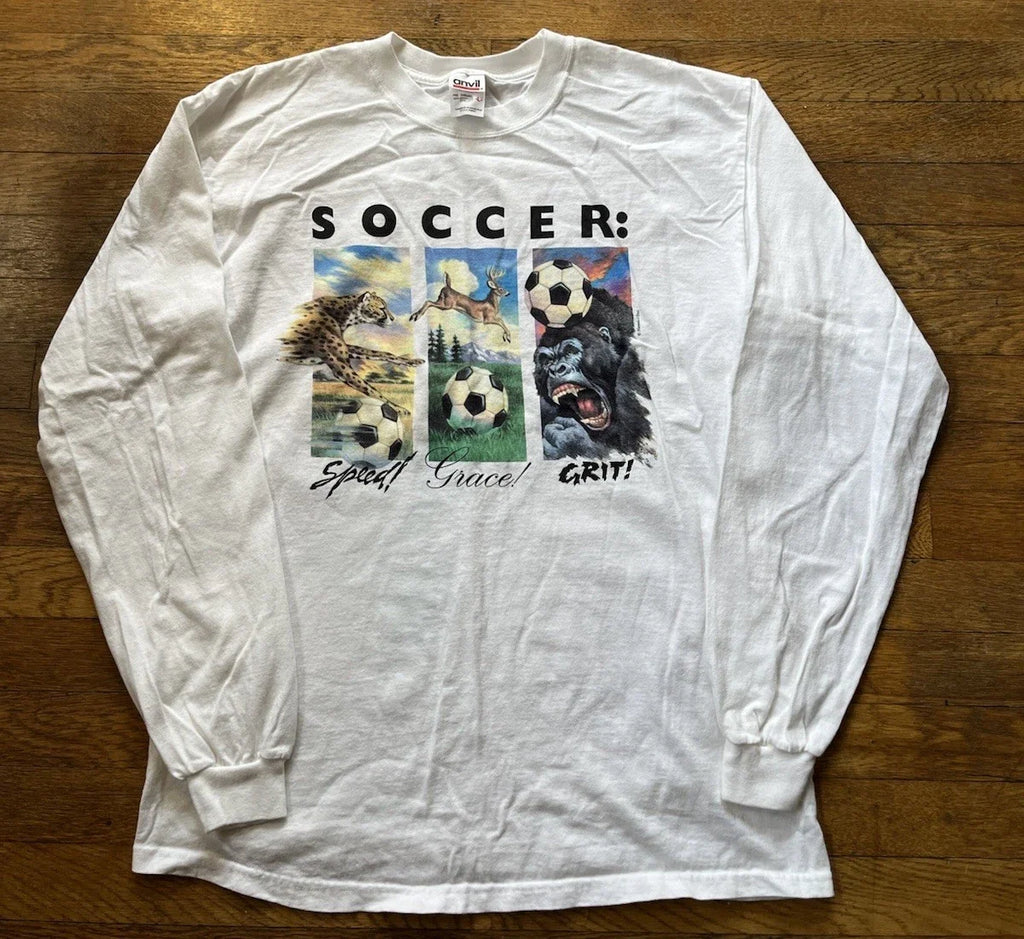 Vintage 90’s Soccer Is Life Animals Human I Tees Long Sleeve Adult Large Unisex , , , Long Sleeve Tee