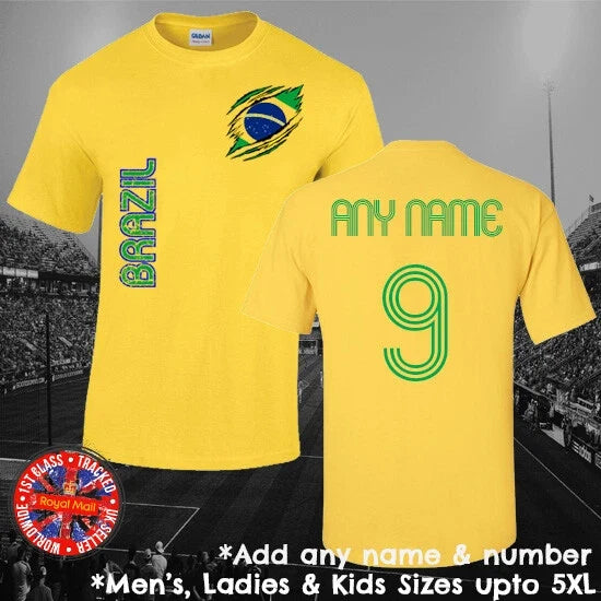 Brazil Football Fan Personalised Mens Ladies Kids Euros World Cup Brasil Unisex , , , Long Sleeve Tee