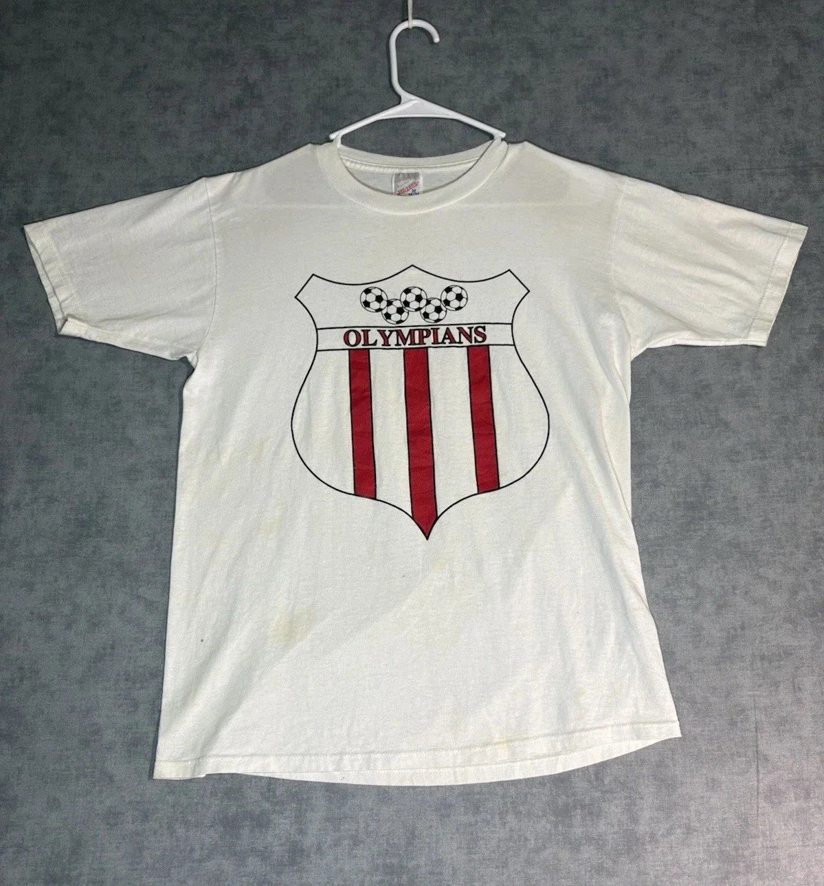 Vintage Olympians Soccer Jerzees USA Made 50/50 Medium Distressed Unisex , , , Long Sleeve Tee