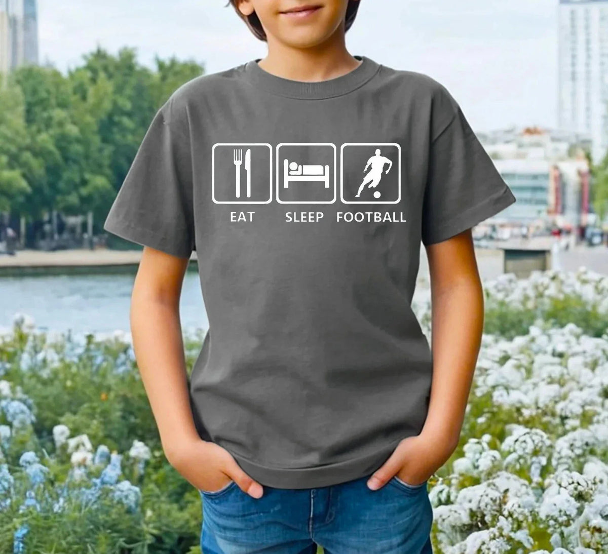 EAT SLEEP FOOTBALL SOCCER FAN DESIGN CREW NECK Cute Children Funny Unisex , , , Long Sleeve Tee