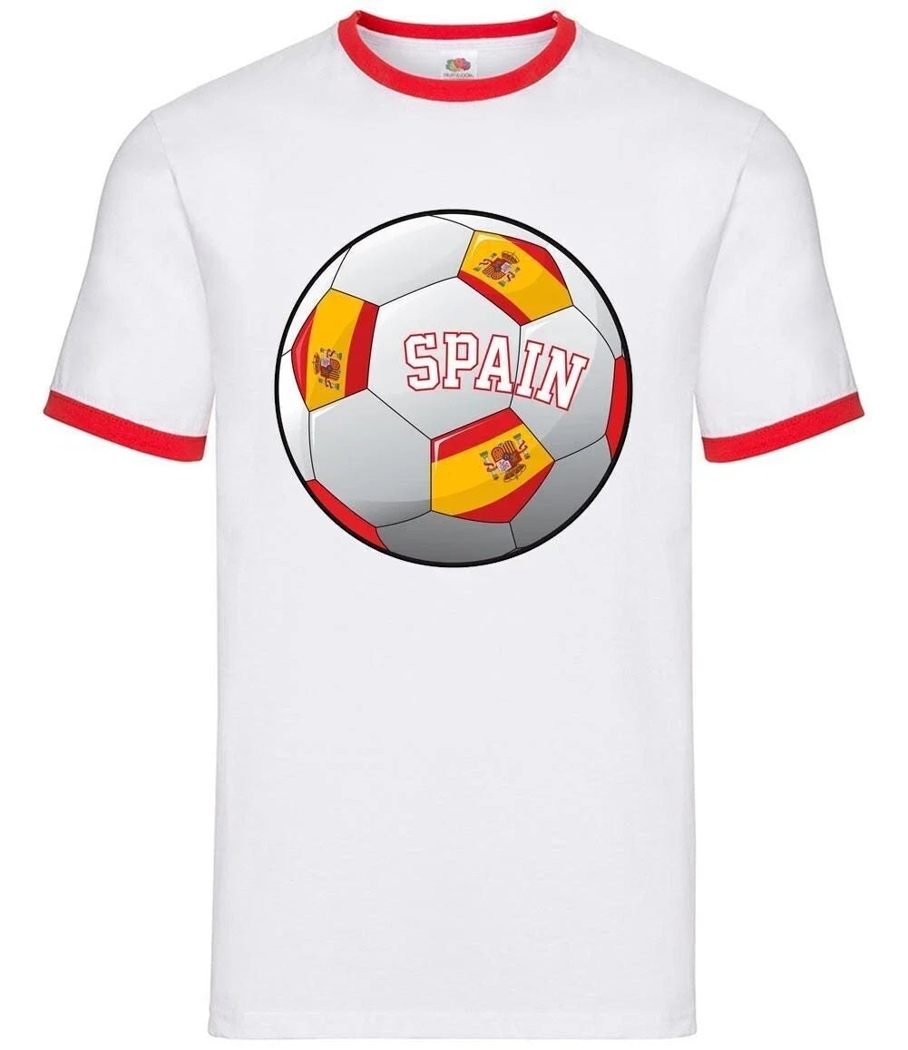 Country Football Spain Ball - Mens Ringer - Team World Cup Fan Spanish Soccer Unisex , , , Long Sleeve Tee