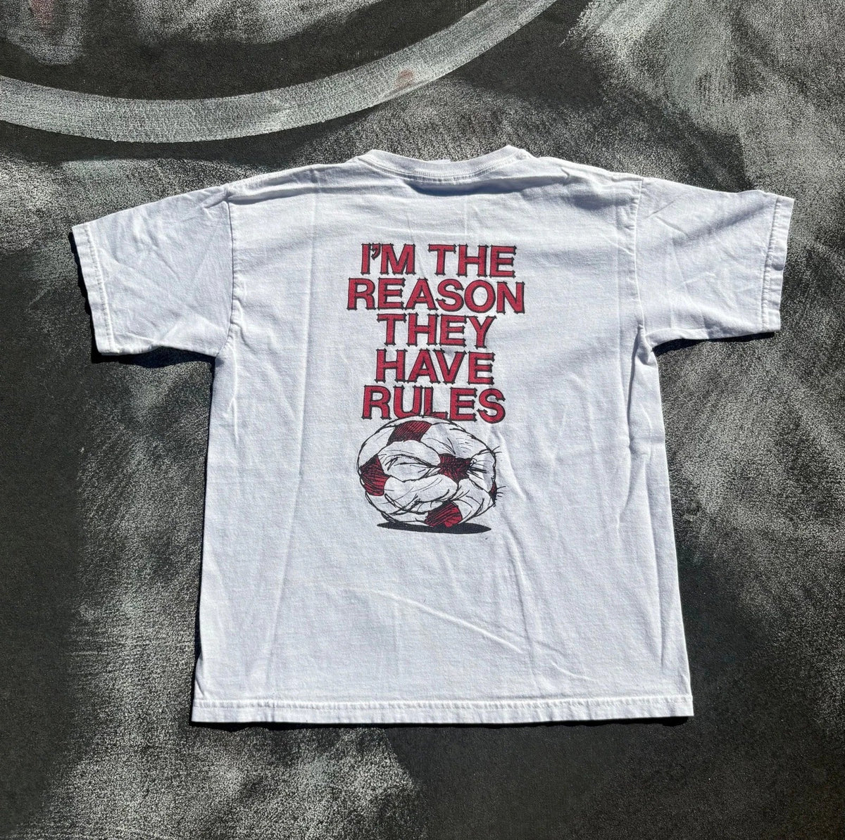 Vintage Y2K "I'm The Reason They Have Rules" Funny Soccer Tee Shirt White Unisex , , , Long Sleeve Tee