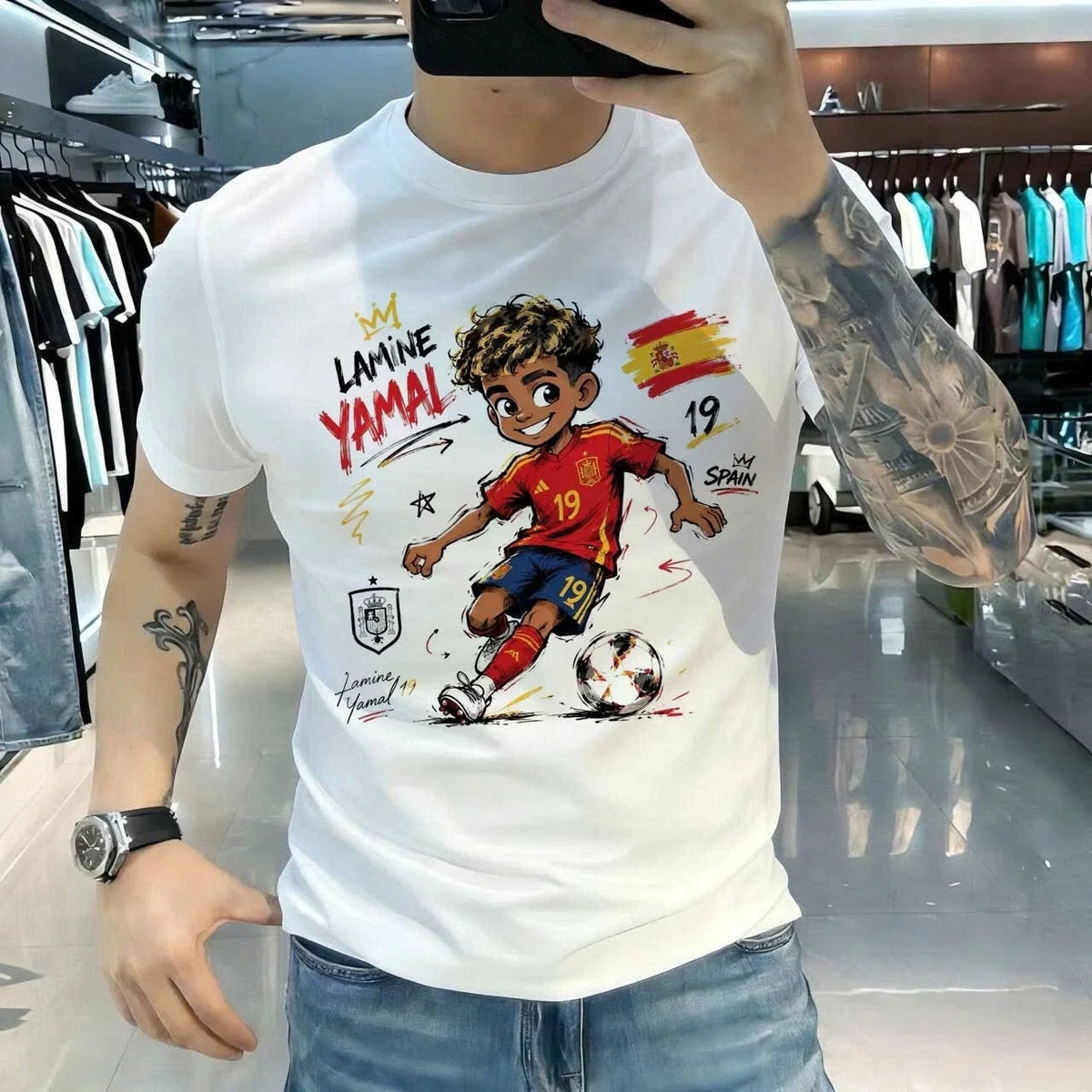 Lamine Yamal #19 Spain Football Graphic Men's Casual Soccer Fan Tee Unisex , , , Long Sleeve Tee