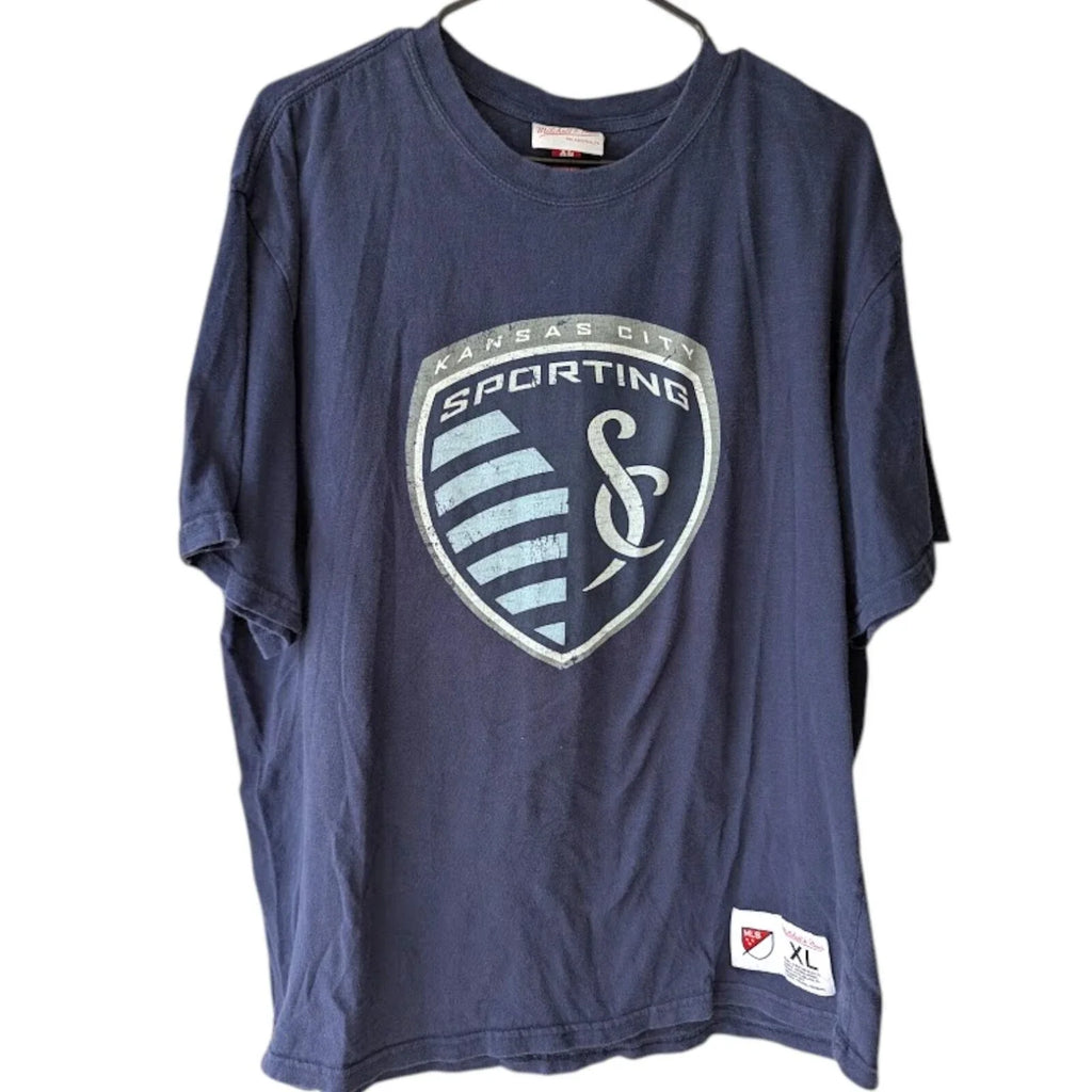 Mitchell & Ness Sporting Kansas City MLS XL Navy Blue Cotton TShirt Retro Soccer Unisex , , , Long Sleeve Tee