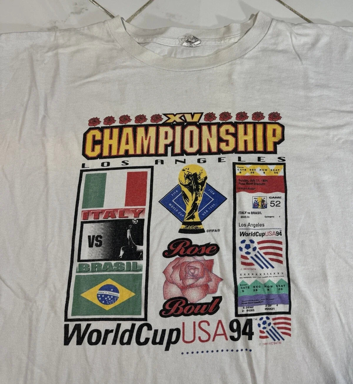Vintage 1994 World Cup Soccer Italy vs Brazil at Rose Bowl Pasadena XL Unisex , , , Long Sleeve Tee