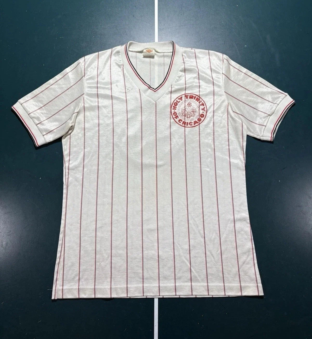 Vintage 80s Umbro Holy Trinity Of Chicago Soccer Jersey Large Pinstriped Satin Unisex , , , Long Sleeve Tee