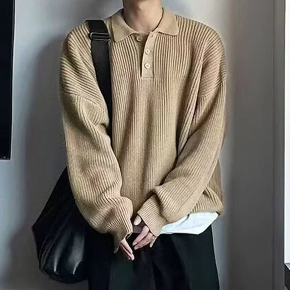 For Men's Casual Retro Knitwear Loose Oversize Sweater with Loose Collar Unisex , , , Long Sleeve Tee