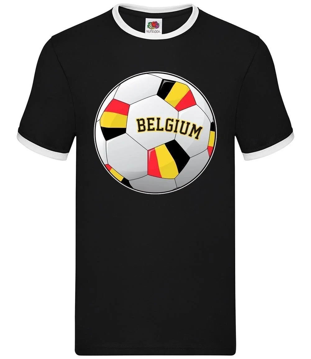 Country Football Belgium Ball - Mens Ringer - Team Fan Soccer Footie Love Unisex , , , Long Sleeve Tee