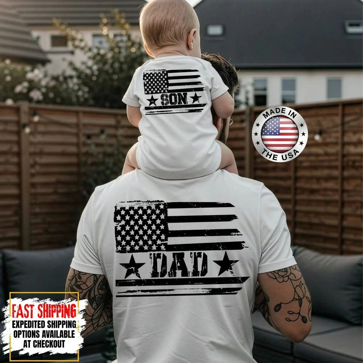 Personalized American Flag Shirt, First Father's Day Gifts, Dad and Son Matching Unisex , , , Long Sleeve Tee